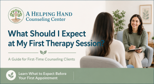Therapist welcoming a new client during a first counseling session in a comfortable office setting - st cloud fl